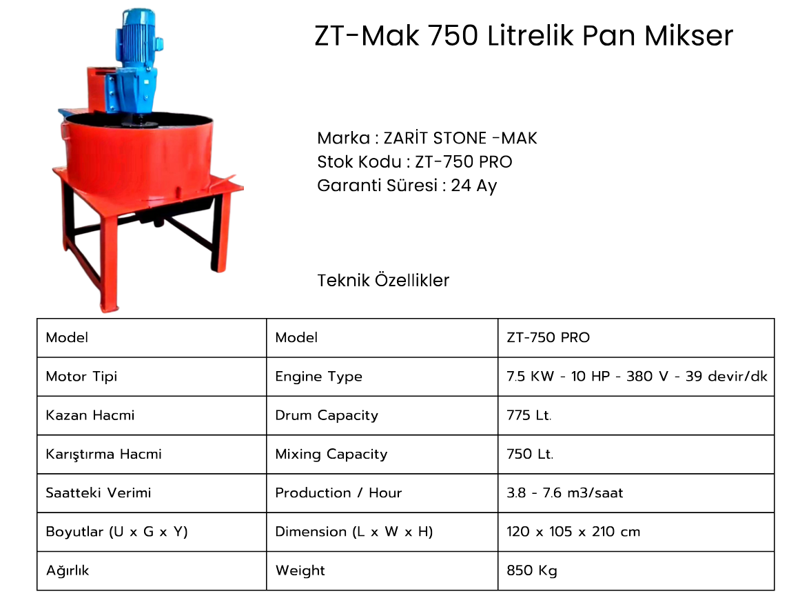 ZT-Mak 750 Litrelik Pan Mikser
